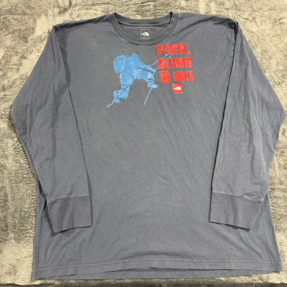 The‎ North Face Graphic T-Shirt Mens XL Blue Pack Climb Ski Long Sleeve Fall 09